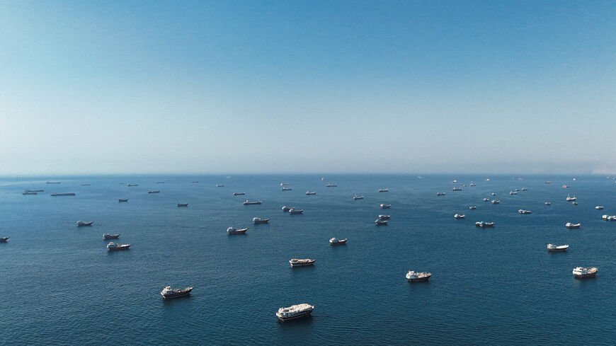 A drone view shows vessels at the Strait of Hormuz, as seen from Musandam, Oman, June 1, 2026. REUTERS/Stringer     TPX IMAGES OF THE DAY