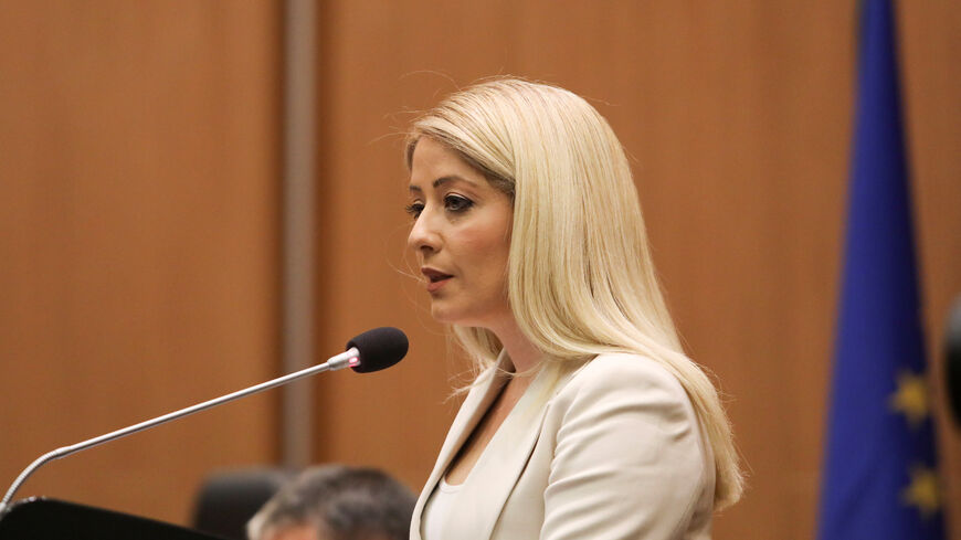 FILE PHOTO: Cypriot parliamentary speaker Annita Demetriou addresses the parliament in Nicosia, Cyprus June 10, 2021. REUTERS/Yiannis Kourtoglou/File Photo