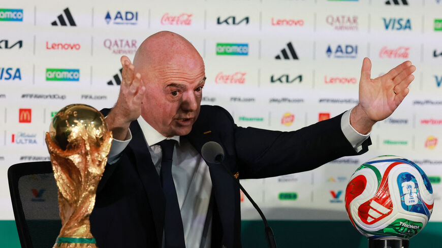 FIFA World Cup 2026 - FIFA President Gianni Infantino Press Conference - Estadio Azteca, Mexico City, Mexico - June 10, 2026 FIFA President Gianni Infantino with the FIFA World Cup trophy during the press conference REUTERS/Henry Romero