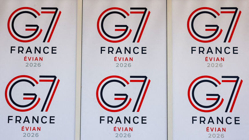 FILE PHOTO: G7 logos are pictured on the pier ahead of the G7 summit in Evian-les-Bains, France, June 12, 2026. REUTERS/Denis Baliboouse/File Photo