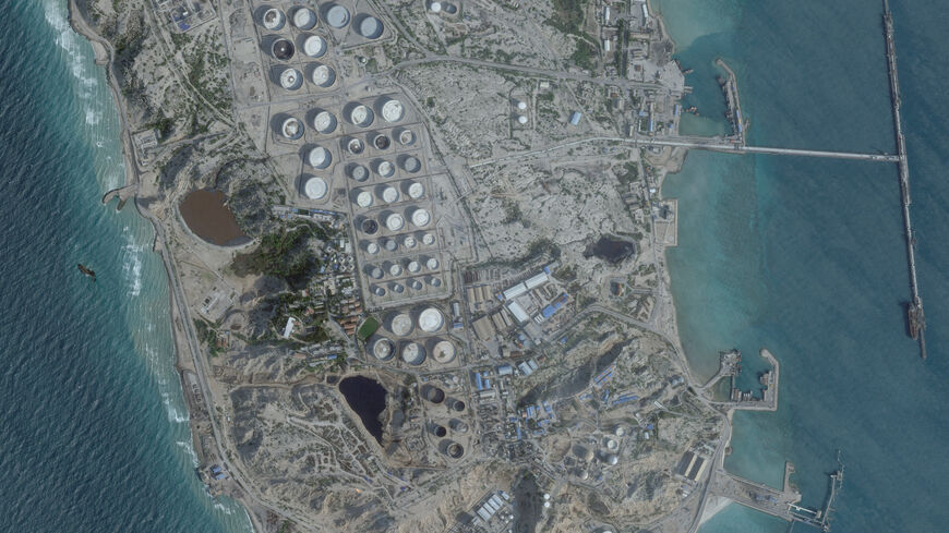 FILE PHOTO: A satellite image shows an oil terminal at Kharg Island, Iran, February 25, 2026. 2026 Planet Labs PBC/Handout via REUTERS/File Photo