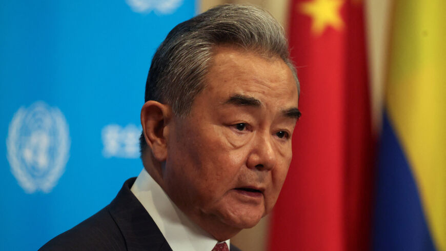 Chinese Foreign Minister Wang Yi speaks with the media at the U.N. headquarters in New York City, U.S., May 26, 2026. REUTERS/Shannon Stapleton