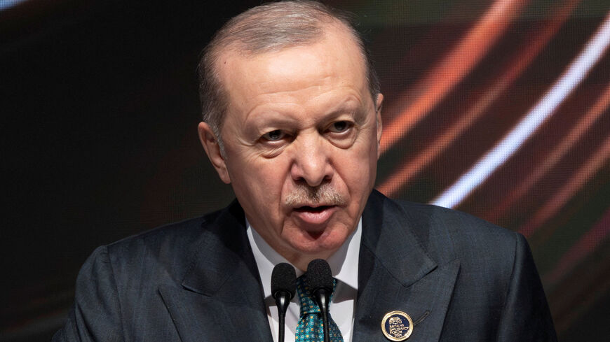 FILE PHOTO: Turkish President Tayyip Erdogan speaks during the opening ceremony of Antalya Diplomacy Forum in Antalya, Turkey, April 17, 2026. REUTERS/Umit Bektas/File Photo