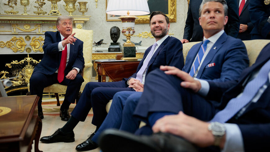 U.S. President Donald Trump, U.S. Vice President JD Vance and U.S. Secretary of Defense Pete Hegseth participate in a meeting with NATO Secretary General Mark Rutte (not pictured) in the Oval Office at the White House in Washington, D.C., U.S., June 24, 2026. REUTERS/Evan Vucci