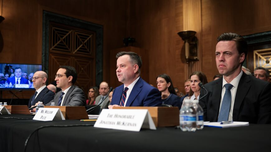 Dr. Stephen Miran, nominee for Chairman of the Council of Economic Advisers, Jeffrey Kessler, nominee for Under Secretary of Commerce for Industry and Security, William Pulte, nominee for Director of the Federal Housing Finance Agency, and Jonathan McKernan, nominee for Director, Bureau of Consumer Financial Protection testify at a hearing of the Senate Banking Committee on Feb. 27, 2025, at the Dirksen Senate Building in Washington.