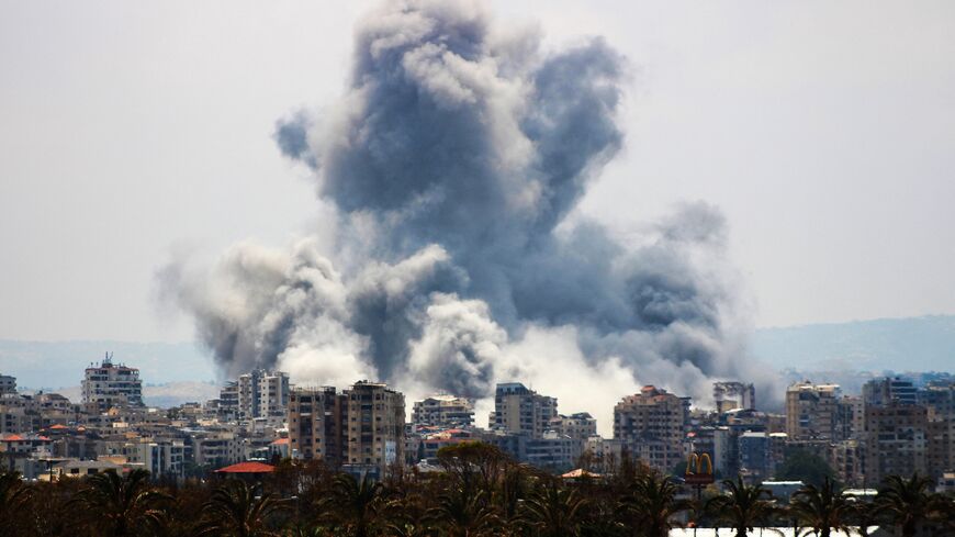 A plume of smoke rises following an Israeli airstrike on the outskirts of Tyre, southern Lebanon, on June 1, 2026. 