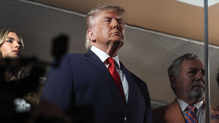 US President Donald Trump watches the start of Game 3 of the NBA Finals between New York Knicks and San Antonio Spurs at Madison Square Garden on June 8, 2026 in New York City. 