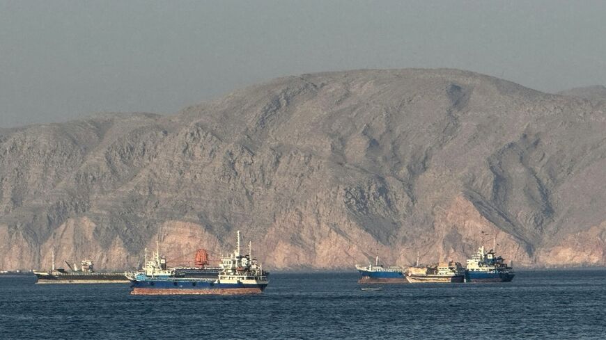 Vessels anchored in the Strait of Hormuz, off the coast of Oman on May 17, 2026