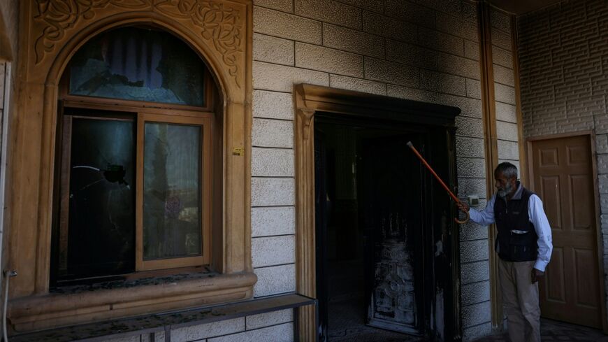 Israeli settlers in the occupied West Bank toruch a mosque in the village of Al-Tuwani, according to Palestinians in the area