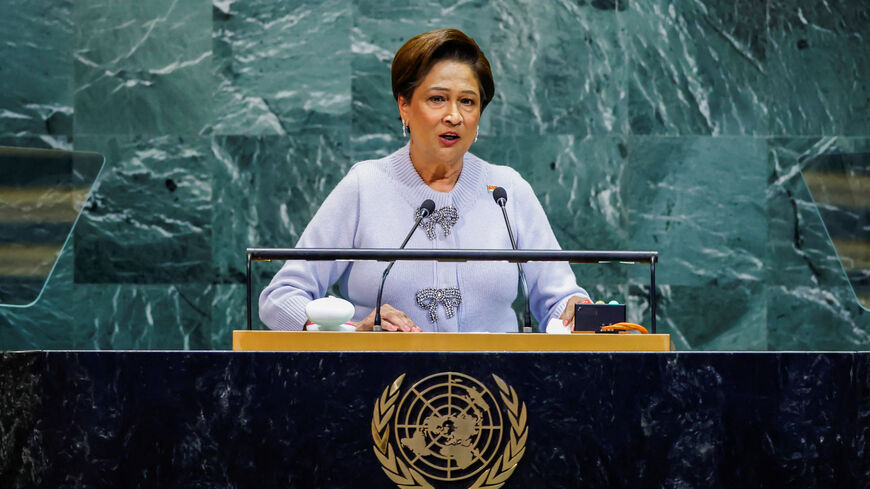 Prime Minister of Trinidad and Tobago Kamla Persad-Bissessar addresses the 80th United Nations General Assembly at U.N. headquarters in New York, U.S., September 26, 2025. REUTERS/Eduardo Munoz