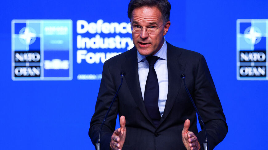 NATO Secretary General Mark Rutte delivers the keynote speech at the NATO Summit Defence Industry Forum, on the sidelines of the NATO leaders' Summit, in Ankara, Turkey, July 7, 2026. REUTERS/Yves Herman