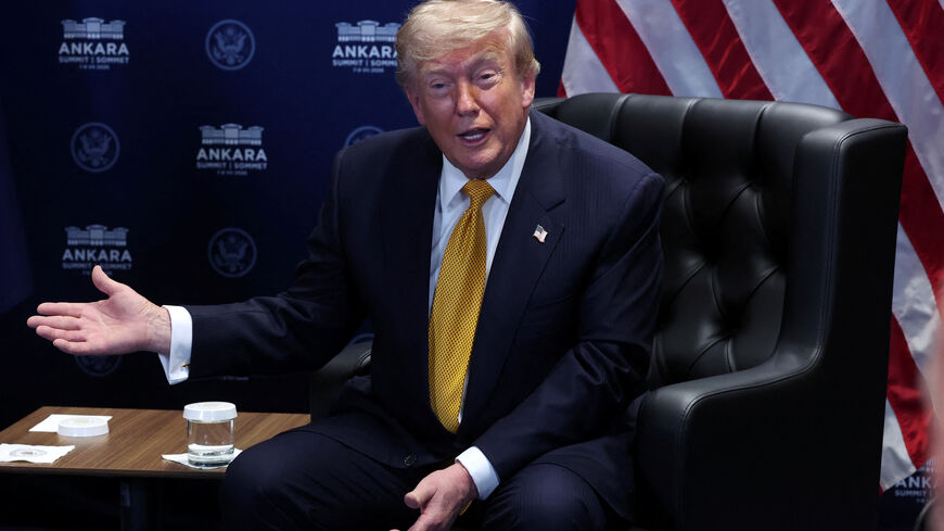 US President Donald Trump speaks during a meeting with NATO Secretary General Mark Rutte (not pictured) on the sidelines of the NATO summit in Ankara, Turkey, 08 July 2026. The NATO Summit takes place from 07-08 July.  FILIP SINGER/Pool via REUTERS