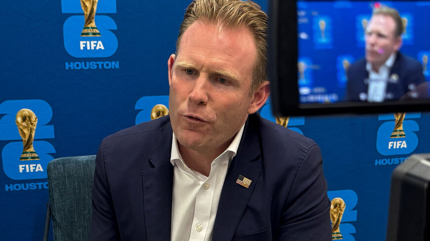 Andrew Giuliani, Executive Director of the White House Task Force for the FIFA World Cup 2026, speaks during an interview with Reuters at the FIFA Fan Festival Media Center, in Houston, Texas, U.S.,  June 20, 2026. Picture taken with a mobile phone. REUTERS/Lais Morais