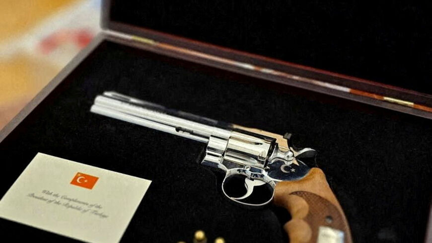 A gun gifted by Turkish President Recep Tayyip Erdogan to Lithuanian President Gitanas Nauseda at NATO summit in Ankara. Picture taken in Vilnius, Lithuania July 9, 2026. Lithuanian President's Office/Handout via REUTERS