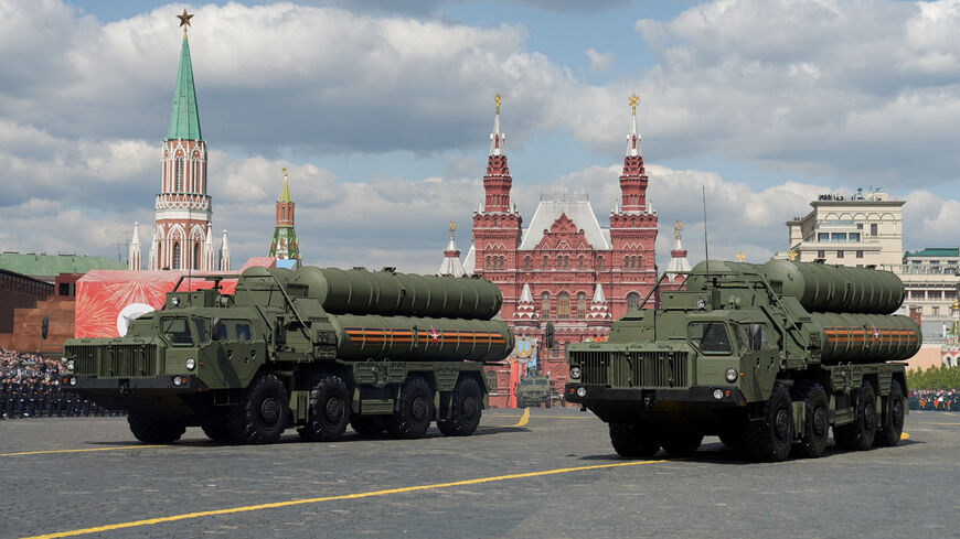 FILE PHOTO: Russian S-400 surface-to-air missile systems drive during a military parade on Victory Day, which marks the 78th anniversary of the victory over Nazi Germany in World War Two, in Red Square in central Moscow, Russia May 9, 2023. Pelagiya Tikhonova/Moscow News Agency/Handout via REUTERS/File Photo