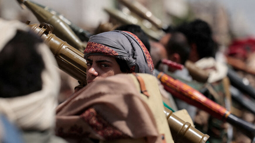 FILE PHOTO: A Houthi follower looks on, during a pro-Iran demonstration, as the U.S.-Israel conflict with Iran continues, in Sanaa, Yemen April 6, 2026. REUTERS/Khaled Abdullah/File Photo