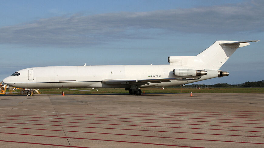 A Boeing 727 (MSN 22438), which Reuters found to be linked to companies controlled by a U.S. veteran and part of a network identified by United Nations experts as transporting mercenaries, weapons and drones for Sudan's Rapid Support Forces, after being repainted white weeks before its flight to Chad, in Florianopolis, Brazil, October 6, 2024. Bruno Orofino/Handout via REUTERS