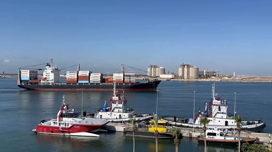 A view of the Damietta Port in Egypt where a drone attack caused fire on two ships, in this undated social media video obtained by Reuters on July 30, 2026. DAMIETTA PORT AUTHORITY/Handout via REUTERS