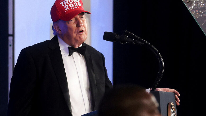 U.S. President Donald Trump wears a "Trump 2028" hat as he delivers remarks at the White House Correspondents' Association (WHCA) Dinner, in Washington, D.C., U.S., July 24, 2026. REUTERS/Jonathan Ernst