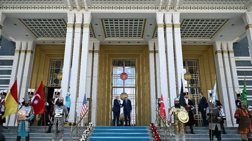 Turkish President Recep Tayyip Erdogan gave US President Donald Trump a lavish state arrival ceremony at the Bestepe Presidential Compound in Ankara