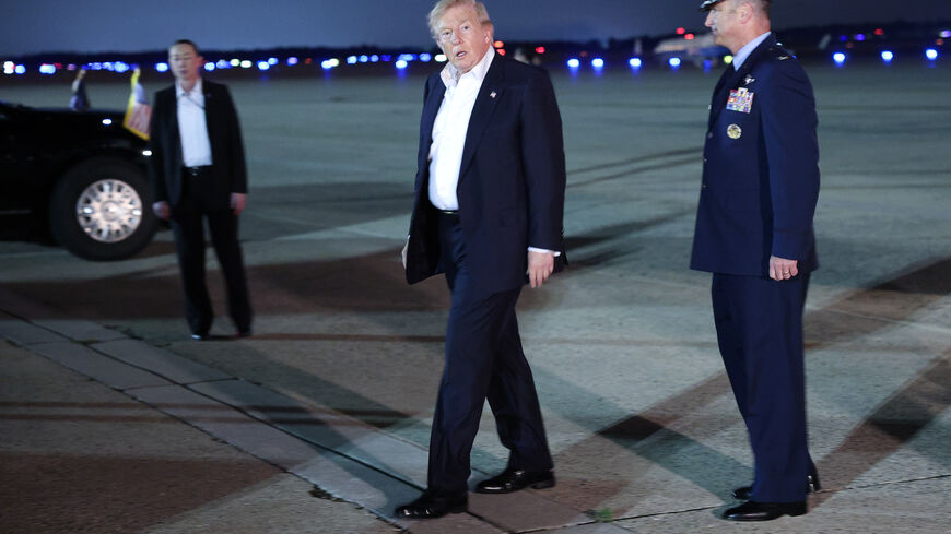 U.S. President Donald Trump returns to Joint Base Andrews on July 09, 2026 in Washington, DC. Trump, switched from the old Air Force One to the new Air Force One while stopping in the U.K. at RAF Mildenhall Air Force Base was returning from his visit to Ankara, Turkey where he attended the NATO summit. (Photo by Win McNamee/Getty Images)