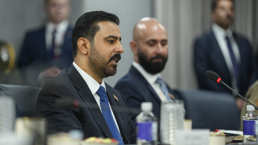 Iraqi Prime Minister Ali al-Zaidi speaks during a meeting with US Secretary of Defense Pete Hegseth (not pictured) at the Pentagon on July 14, 2026 in Arlington, Virginia. 