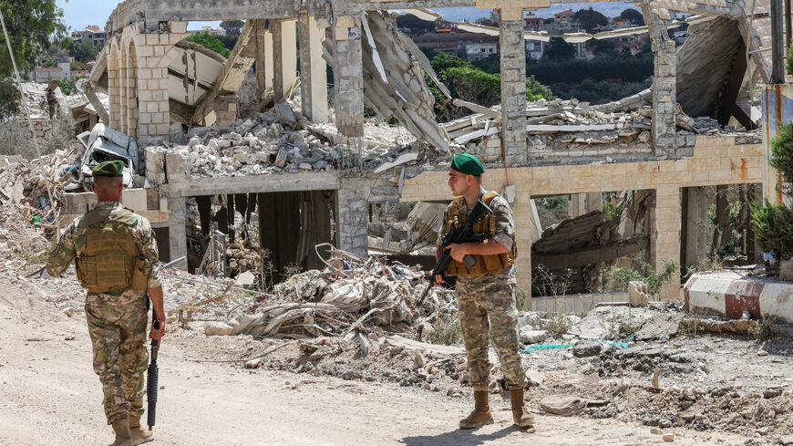 FILE PHOTO: Lebanese soldiers stand guard in the town of Zawtar al-Gharbiyeh, after the withdrawal of Israeli forces under a US-mediated plan, in southern Lebanon, July 26, 2026. REUTERS/Aziz Taher/File Photo