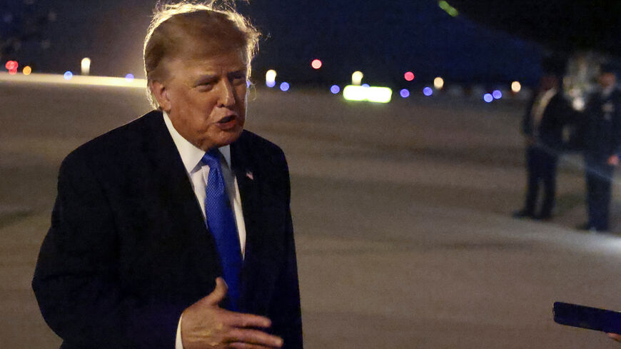 U.S. President Donald Trump speaks to the media upon arrival at Los Angeles International Airport before departing Los Angeles for Las Vegas, Nevada, in Los Angeles, California, U.S., August 4, 2026. REUTERS/Evelyn Hockstein