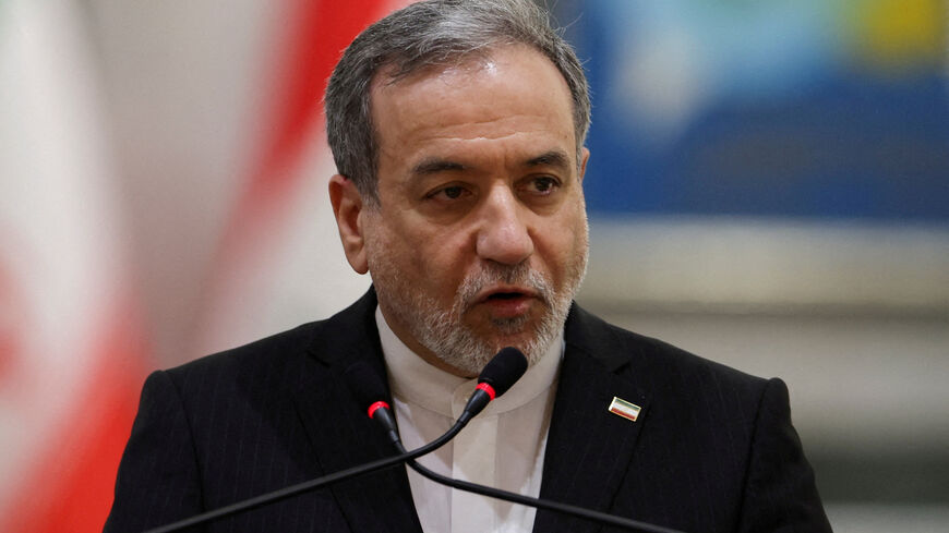 FILE PHOTO: Iranian Foreign Minister Abbas Araqchi attends a press conference alongside Iraqi Foreign Minister Fuad Hussein (not pictured), in Baghdad, Iraq, June 28, 2026. REUTERS/Thaier Al-Sudani/File Photo
