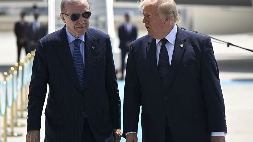 ANKARA, TURKIYE - JULY 07: Turkish President Recep Tayyip Erdogan welcomes US President Donald Trump at Ankara Airport, who is paying an official visit to Turkey ahead of the 36th NATO Heads of State and Government Summit in Ankara, Turkey, on July 07, 2026. Dogukan Keskinkilic/Pool via REUTERS
