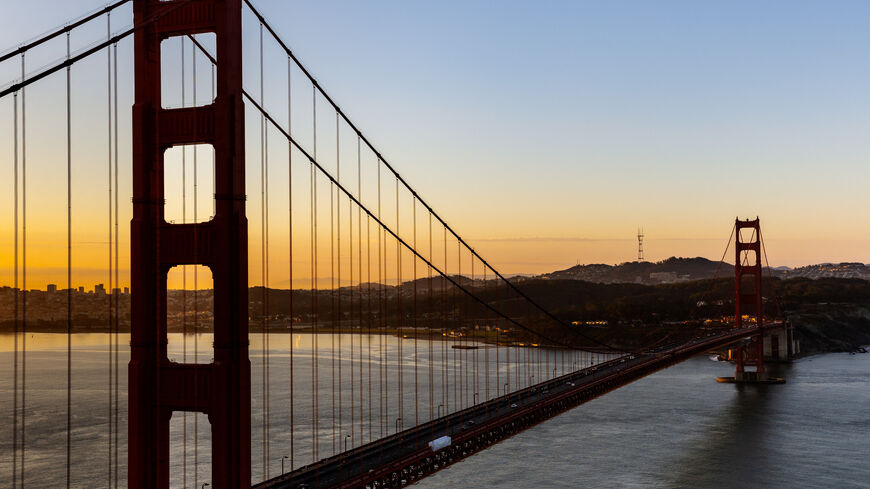 FILE PHOTO: The Golden Gate Bridge during sunrise seen from Marin Headlands viewpoint in Marin County, California, U.S. October 5, 2024. REUTERS/Manuel Orbegozo/File Photo