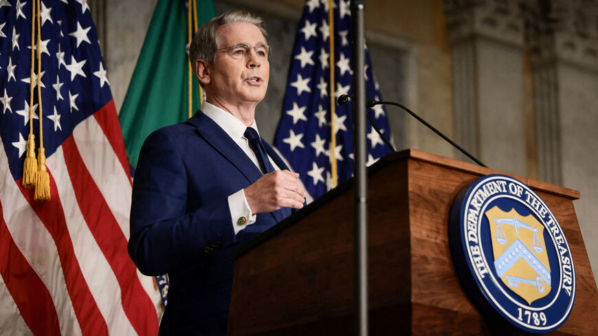 U.S. Treasury Secretary Scott Bessent speaks during a press conference to outline further sanctions against Iran, at the Treasury Department in Washington, D.C., U.S., August 24, 2026. REUTERS/Evelyn Hockstein