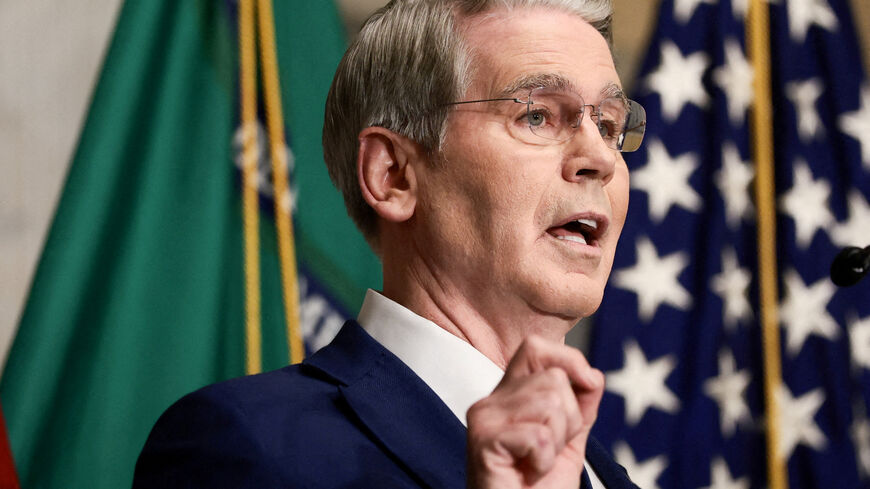 FILE PHOTO: U.S. Treasury Secretary Scott Bessent speaks during a press conference to outline further sanctions against Iran, at the Treasury Department in Washington, D.C., U.S., August 24, 2026. REUTERS/Evelyn Hockstein/File Photo