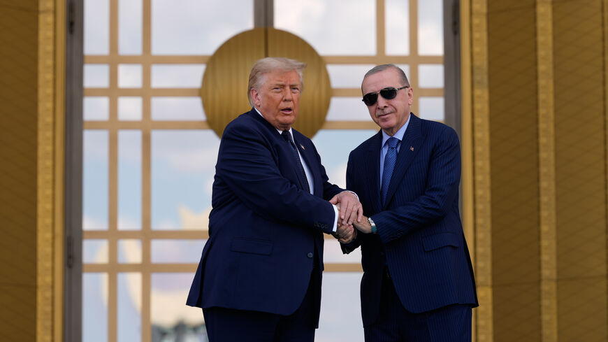 ANKARA, TURKEY - JULY 7: U.S. President Donald Trump (L)shakes hands with with Turkish President Recep Tayyip Erdogan (R) during a formal arrival at the Bestepe Presidential Palace during the NATO summit on July 7, 2026 in Ankara, Turkey. Leaders from NATO's 32 countries, plus NATO allies like Ukraine, gathered in the Turkish capital to discuss a range of issues involving spending targets, defense industrial production, and support for Ukraine, among other topics. (Photo by Emrah Gurel - Pool/Getty Images)