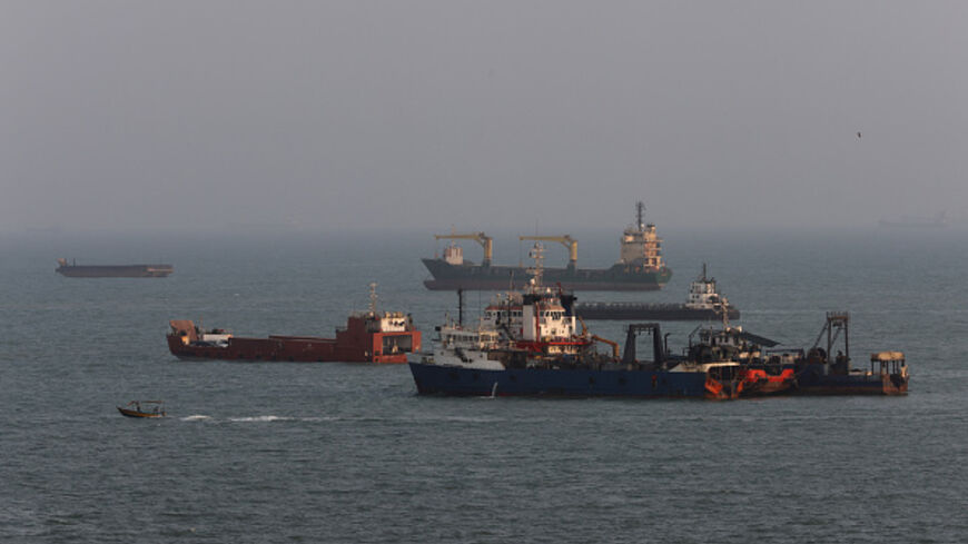 Ships are anchored in the Strait of Hormuz on August 10, 2026 off the coast of Bandar Abbas, Iran. (Ali Saeedi/Getty Images)