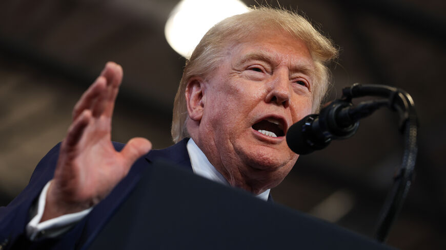 US President Donald Trump delivers remarks at the David S. Mack Center for Training and Intelligence on Aug. 14, 2026 in Garden City, New York. 