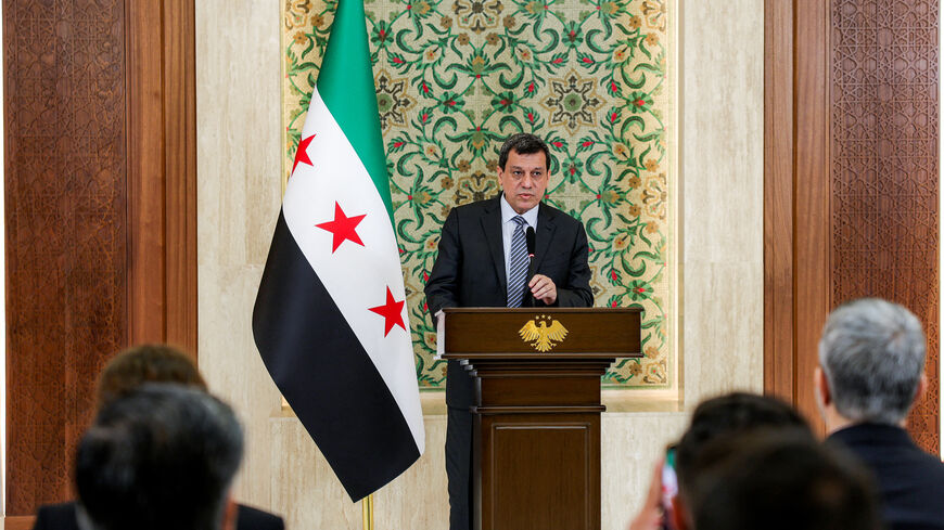 Mazloum Kobane, leader of the Kurdish-led Syrian Democratic Forces (SDF), speaks during a televised speech at the People's Palace in Damascus on Aug. 25, 2026.