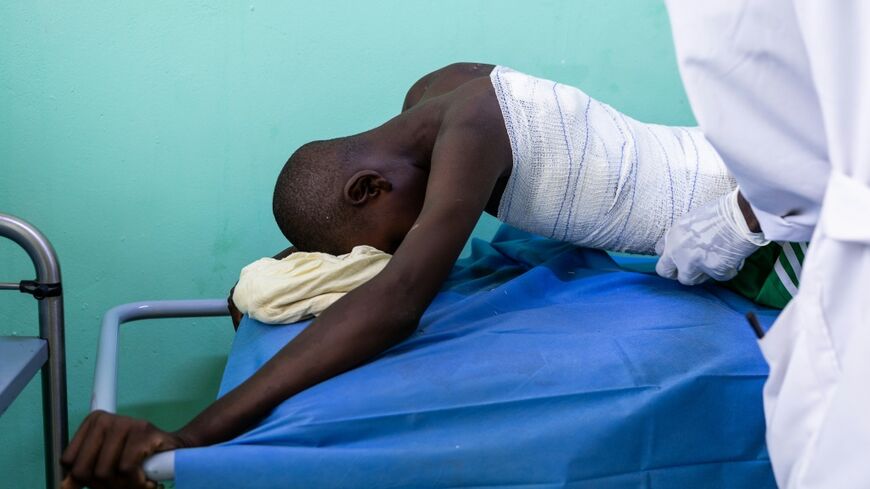 Hissen Ibrahim Abdelmadjid, 15, was treated at a hospital in Tine, Chad, after being caught in a drone attack across the border in Sudan