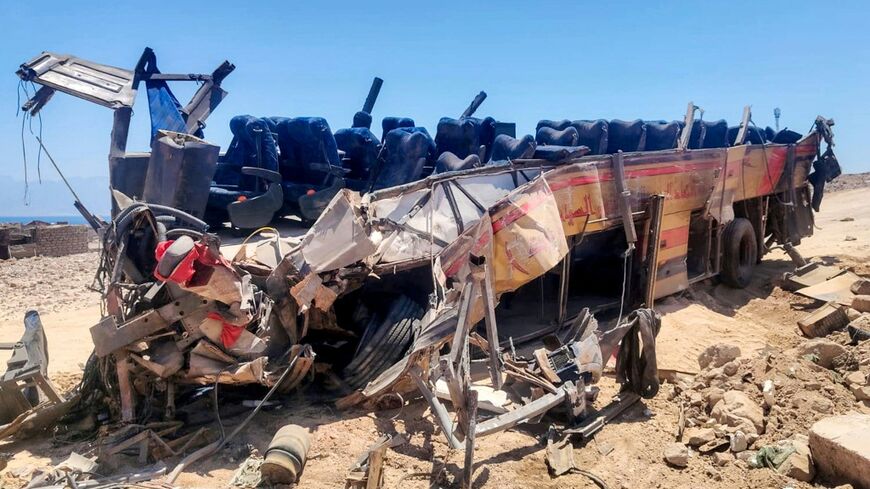 A passenger bus overturned on a desert highway in Egypt's eastern Sinai Peninsula on Wednesday, killing 22 people, including 10 Jordanians, and injuring 28 others.