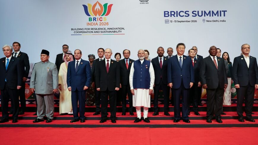 BRICS leaders including China, Russia and India entered a second day of talks in New Delhi, discussing "inclusive global growth", after reaching rare agreement calling for calm in the Middle East.