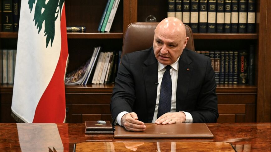 Lebanese President Joseph Aoun during an interview with AFP at the Presidential Palace