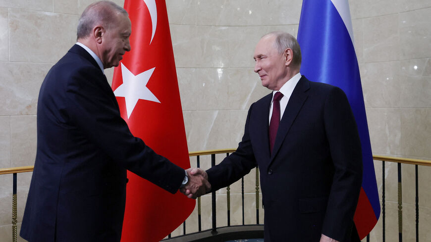 Turkish President Tayyip Erdogan meets with Russian President Vladimir Putin on the sidelines of the Shanghai Cooperation Organisation (SCO) summit in Bishkek, Kyrgyzstan, September 1, 2026. Murat Cetinmuhurdar/Turkish Presidential Press Office/Handout via REUTERS