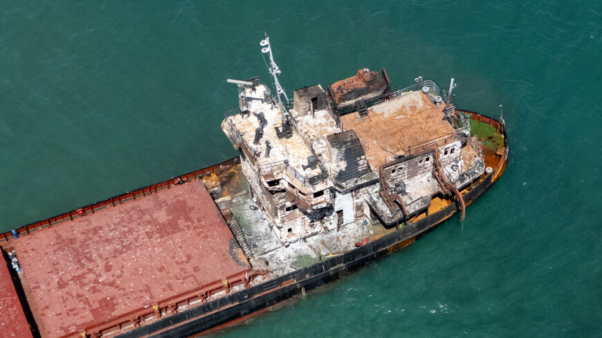 A drone view shows the Russian-flagged general cargo ship Omskiy-107 aground off the coast of Sile in Istanbul, Turkey, September 1, 2026. REUTERS/Murad Sezer