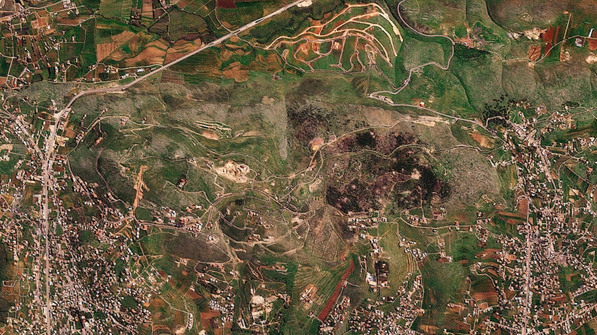 A satellite image shows damage at the Ali al-Taher ridge near Nabatiah, Lebanon, March 8, 2026. 2026 Planet Labs PBC/Handout via REUTERS