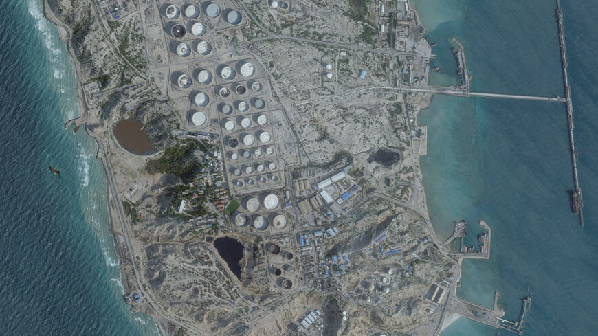 FILE PHOTO: A satellite image shows an oil terminal at Kharg Island, Iran, February 25, 2026. 2026 Planet Labs PBC/Handout via REUTERS/File Photo