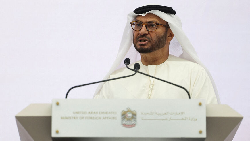 FILE PHOTO: Diplomatic advisor to the UAE president, Anwar Gargash, speaks during a press conference on the ongoing conflict in Sudan, in Abu Dhabi, United Arab Emirates, November 25, 2025. REUTERS/Amr Alfiky/File Photo