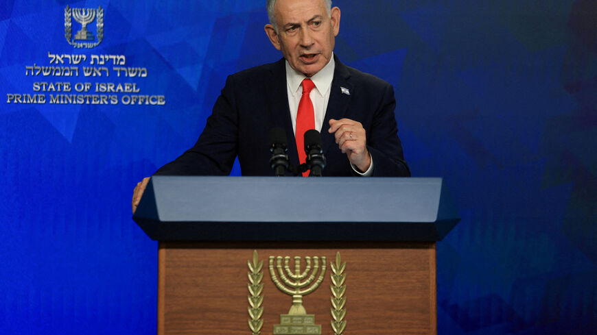 FILE PHOTO: Israeli Prime Minister Benjamin Netanyahu holds a news conference, following a U.S.-Iran deal, in Jerusalem, June 15, 2026. REUTERS/Ronen Zvulun/Pool/File Photo