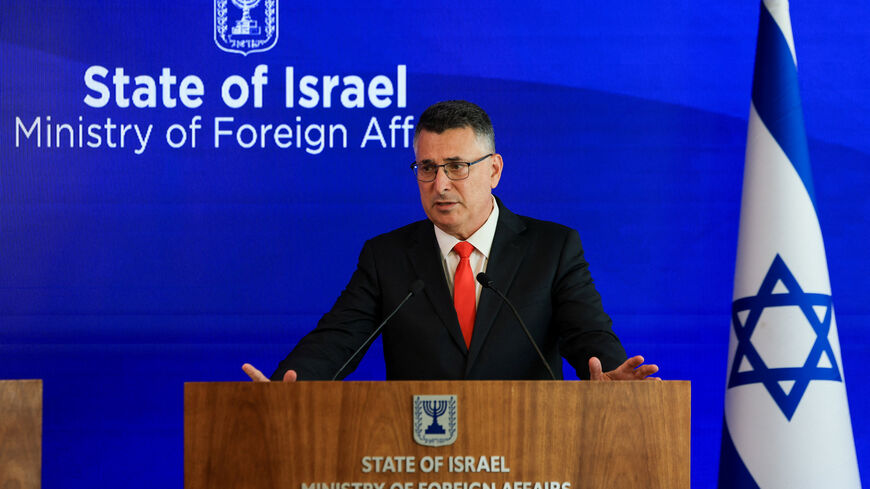 Israeli Foreign Minister Gideon Saar speaks during a press conference, on the day he meets with German Foreign Minister Johann Wadephul at the Israeli Ministry of Foreign Affairs in Jerusalem, July 7, 2026. REUTERS/Ronen Zvulun