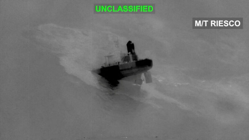 An Iranian crude oil carrier identified as M/T Riesco sinks
