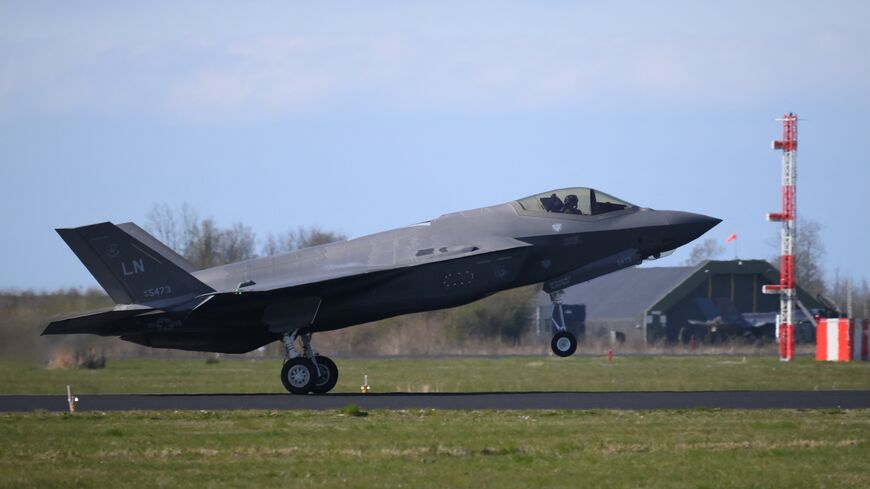 A US Air Force F-35 fifth-generation jet fighter takes off during the NATO's Ramsteign Flag 2025 exercise at Leeuwarden Air Base on April 8, 2025. 